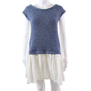 Thakoon Addition Womens Eyelet A Line Sweater Dress Blue White Cotton Size 2